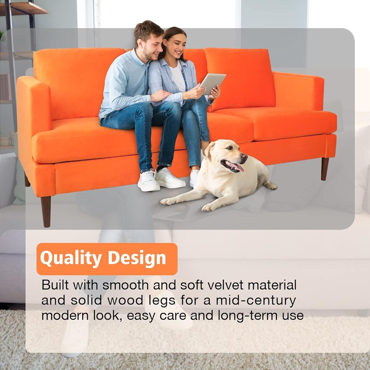 72-inch 3 Seater Couch Sofa With Thick Cushion And Wood Legs