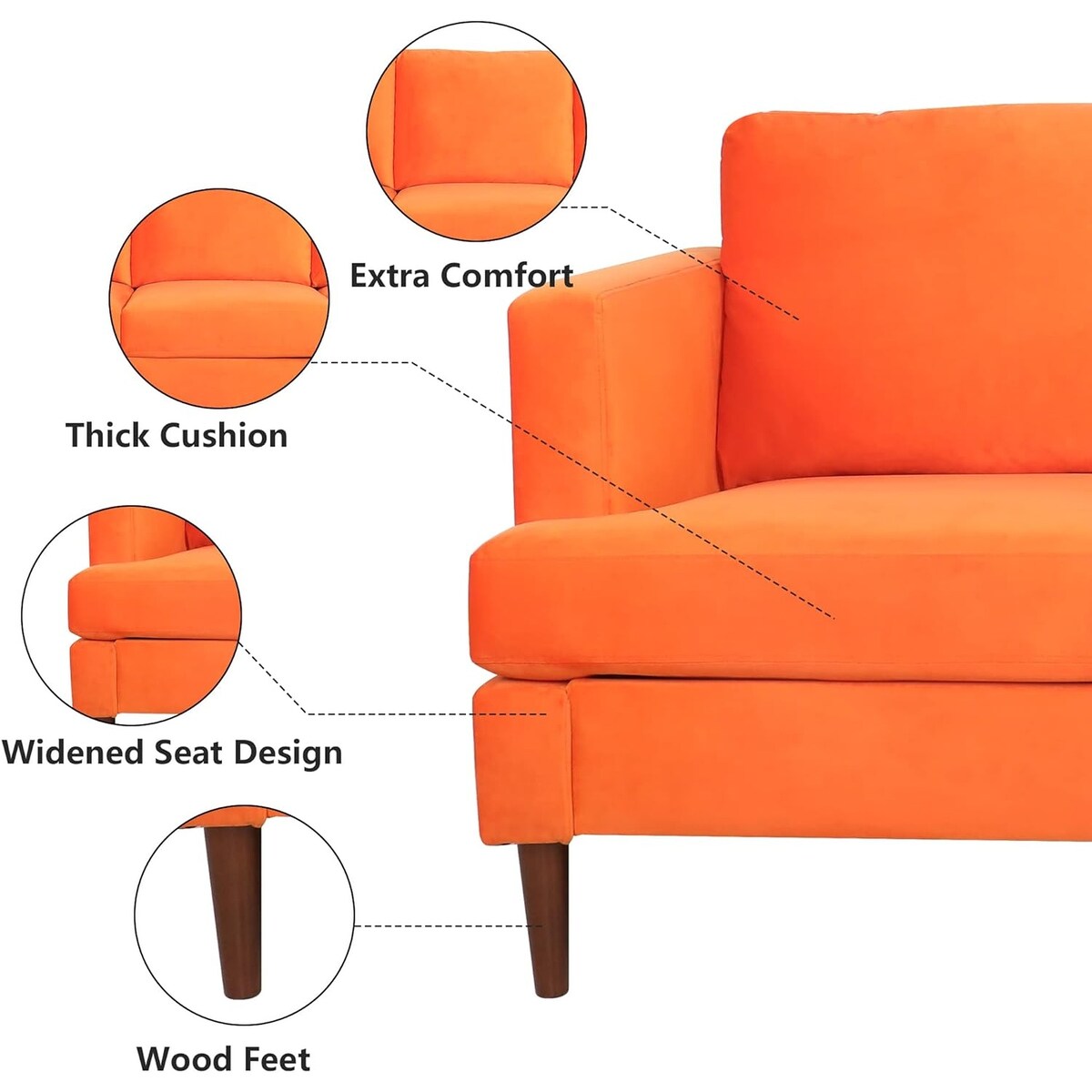 72-inch 3 Seater Couch Sofa With Thick Cushion And Wood Legs