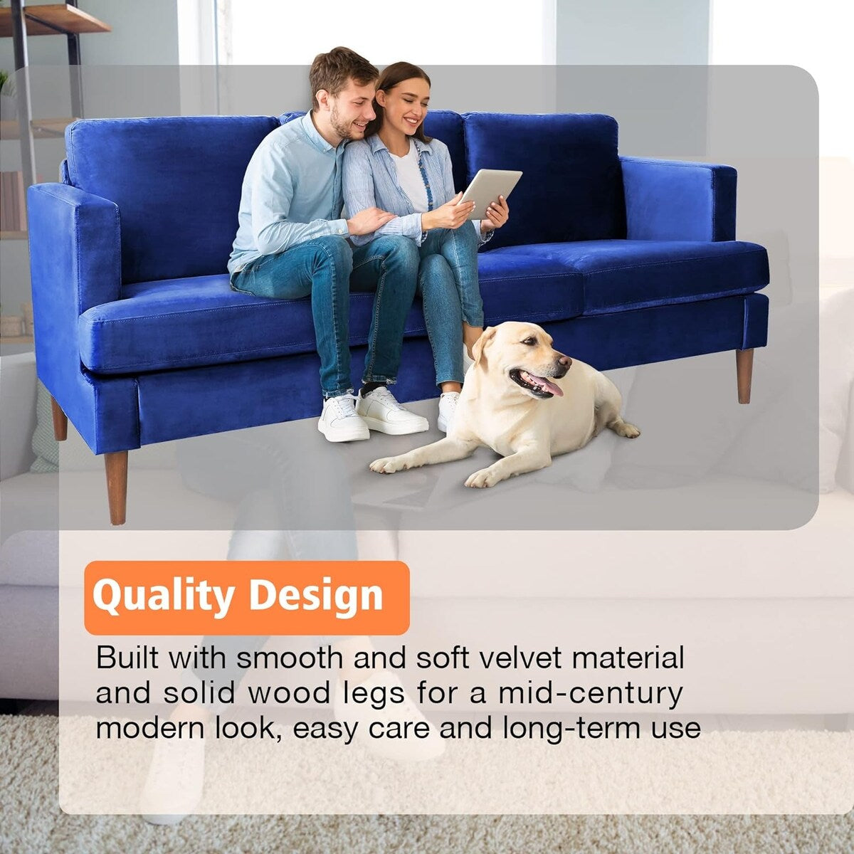 72-inch 3 Seater Couch Sofa With Thick Cushion And Wood Legs