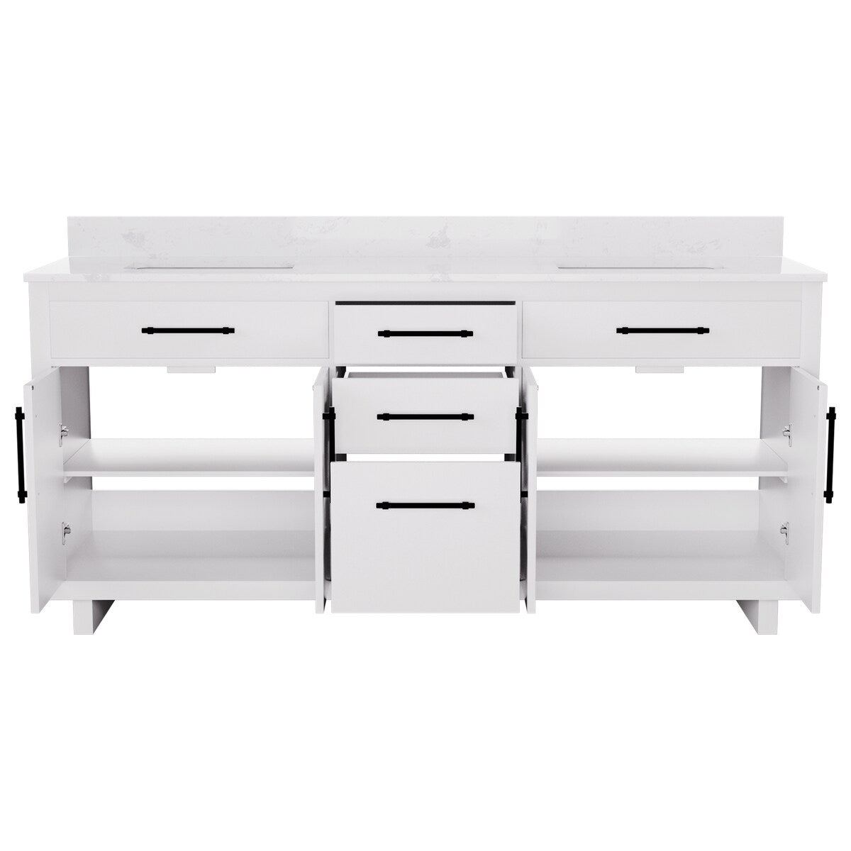 72-inch Double Bathroom Vanities with 2 Integrated Rectangular Sinks