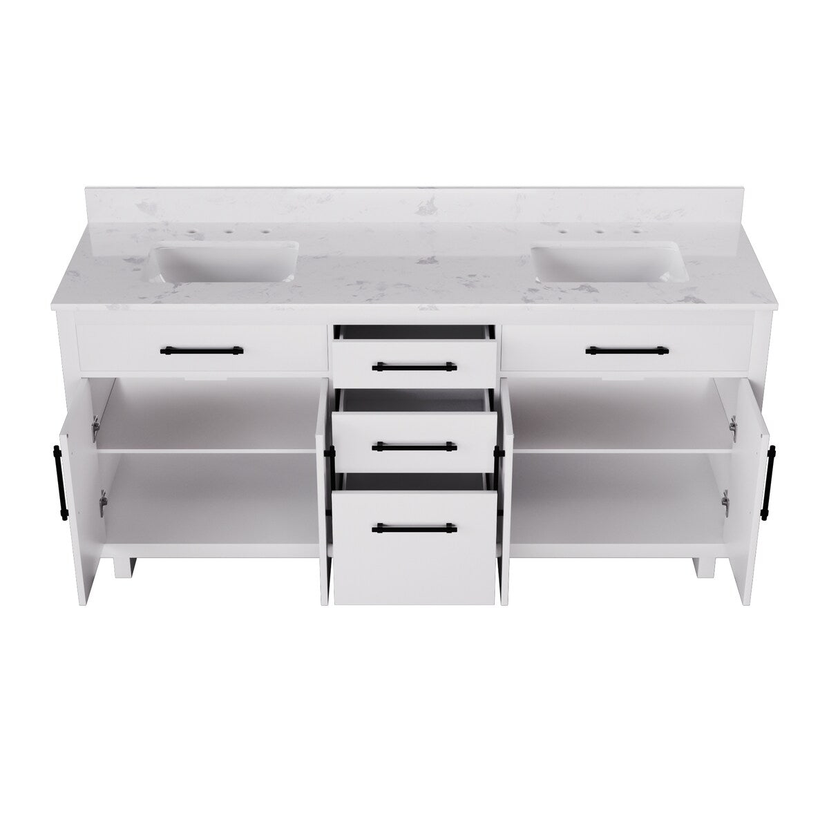 72-inch Double Bathroom Vanities with 2 Integrated Rectangular Sinks