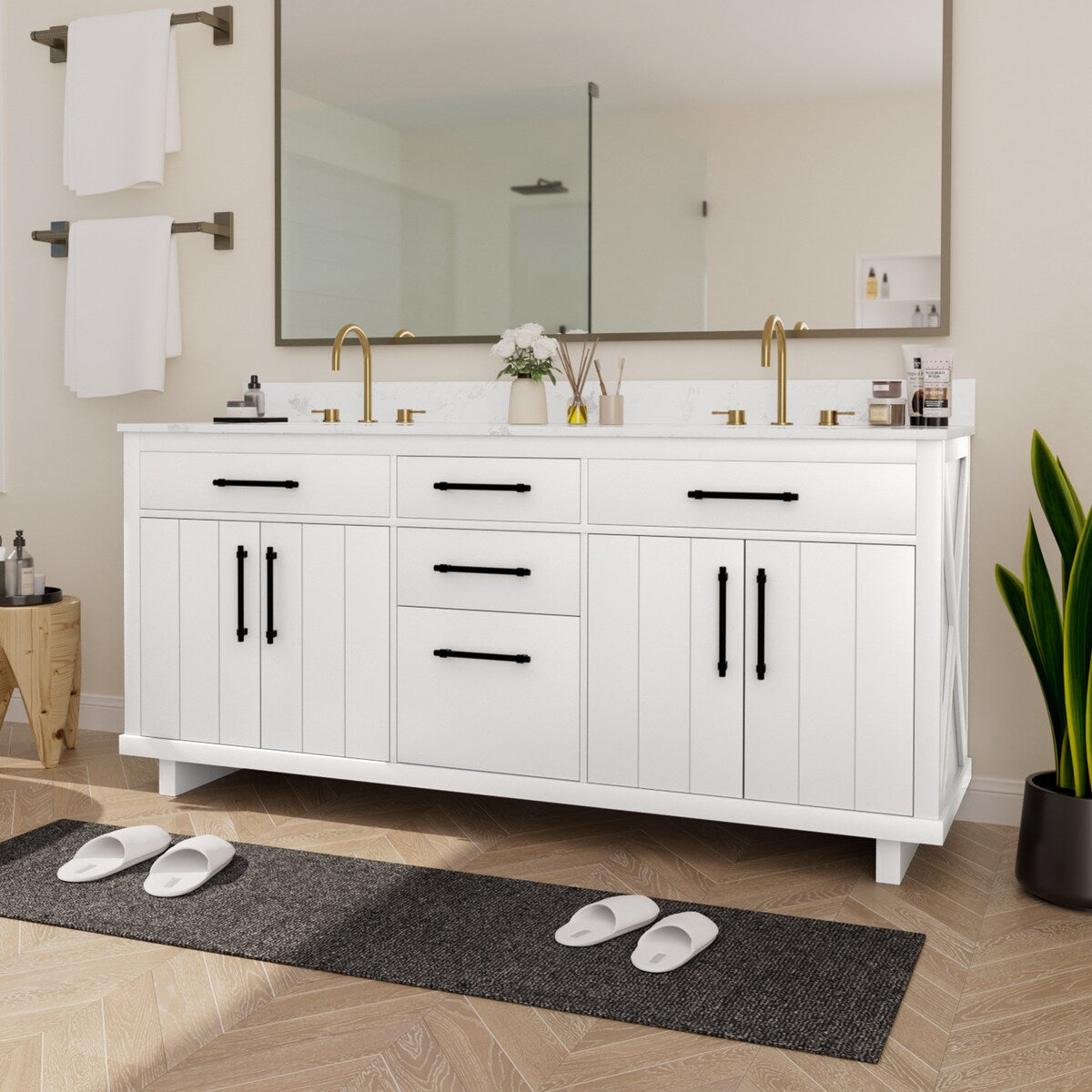 72-inch Double Bathroom Vanities with 2 Integrated Rectangular Sinks