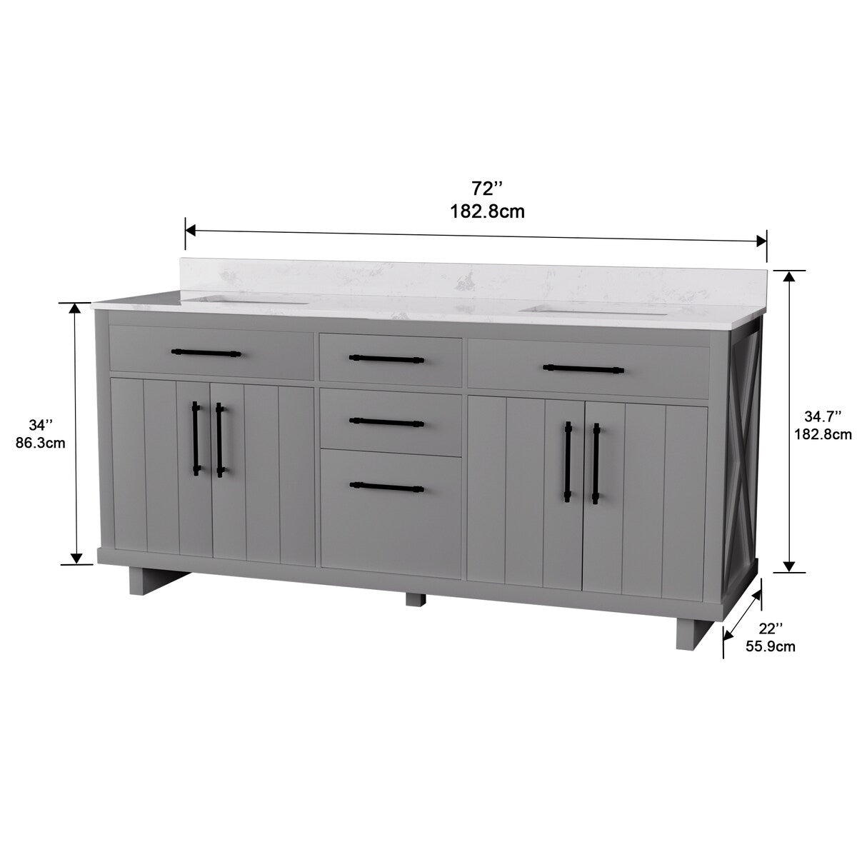 72-inch Double Bathroom Vanities with 2 Integrated Rectangular Sinks