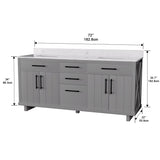 72-inch Double Bathroom Vanities with 2 Integrated Rectangular Sinks