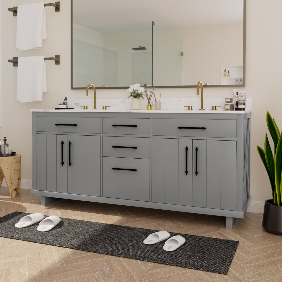 72-inch Double Bathroom Vanities with 2 Integrated Rectangular Sinks