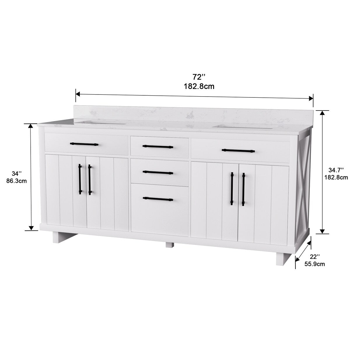 72-inch Double Bathroom Vanities with 2 Integrated Rectangular Sinks