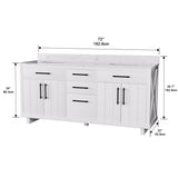 72-inch Double Bathroom Vanities with 2 Integrated Rectangular Sinks