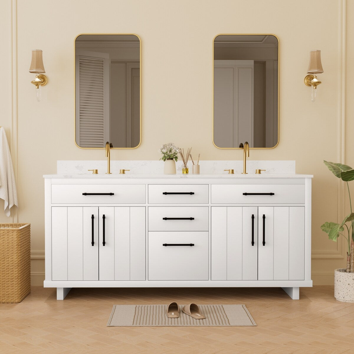 72-inch Double Bathroom Vanities with 2 Integrated Rectangular Sinks