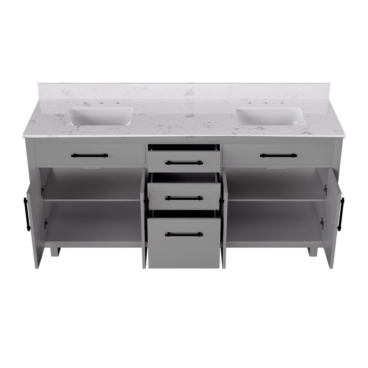 72-inch Double Bathroom Vanities with 2 Integrated Rectangular Sinks