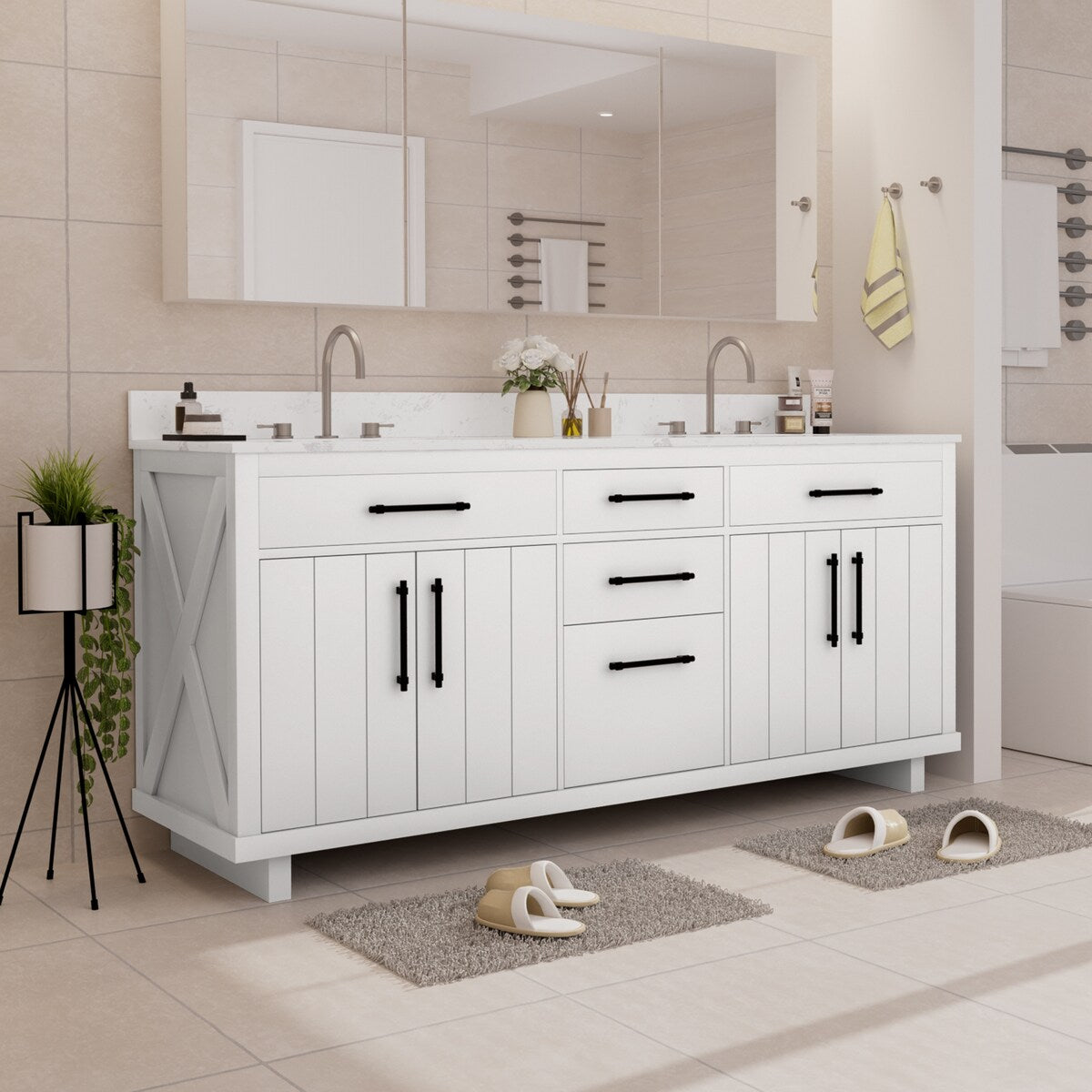 72-inch Double Bathroom Vanities with 2 Integrated Rectangular Sinks