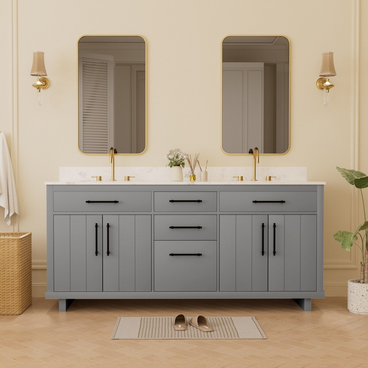 72-inch Double Bathroom Vanities with 2 Integrated Rectangular Sinks