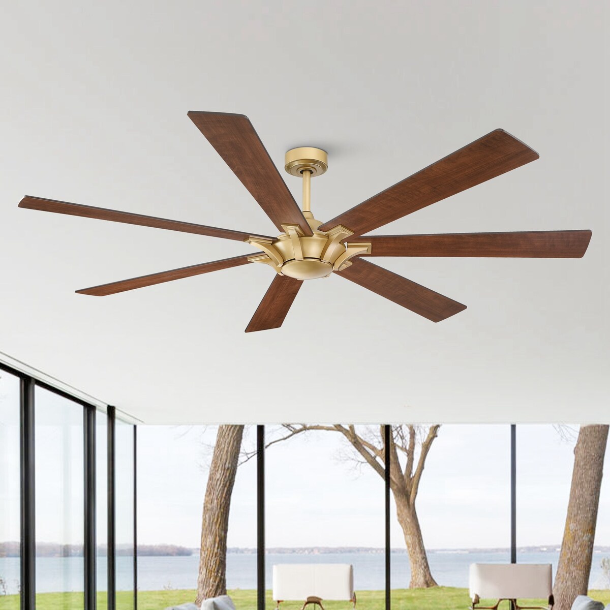 72" Wooden 7-Blade Large Outdoor Industrial DC Ceiling Fan with Remote