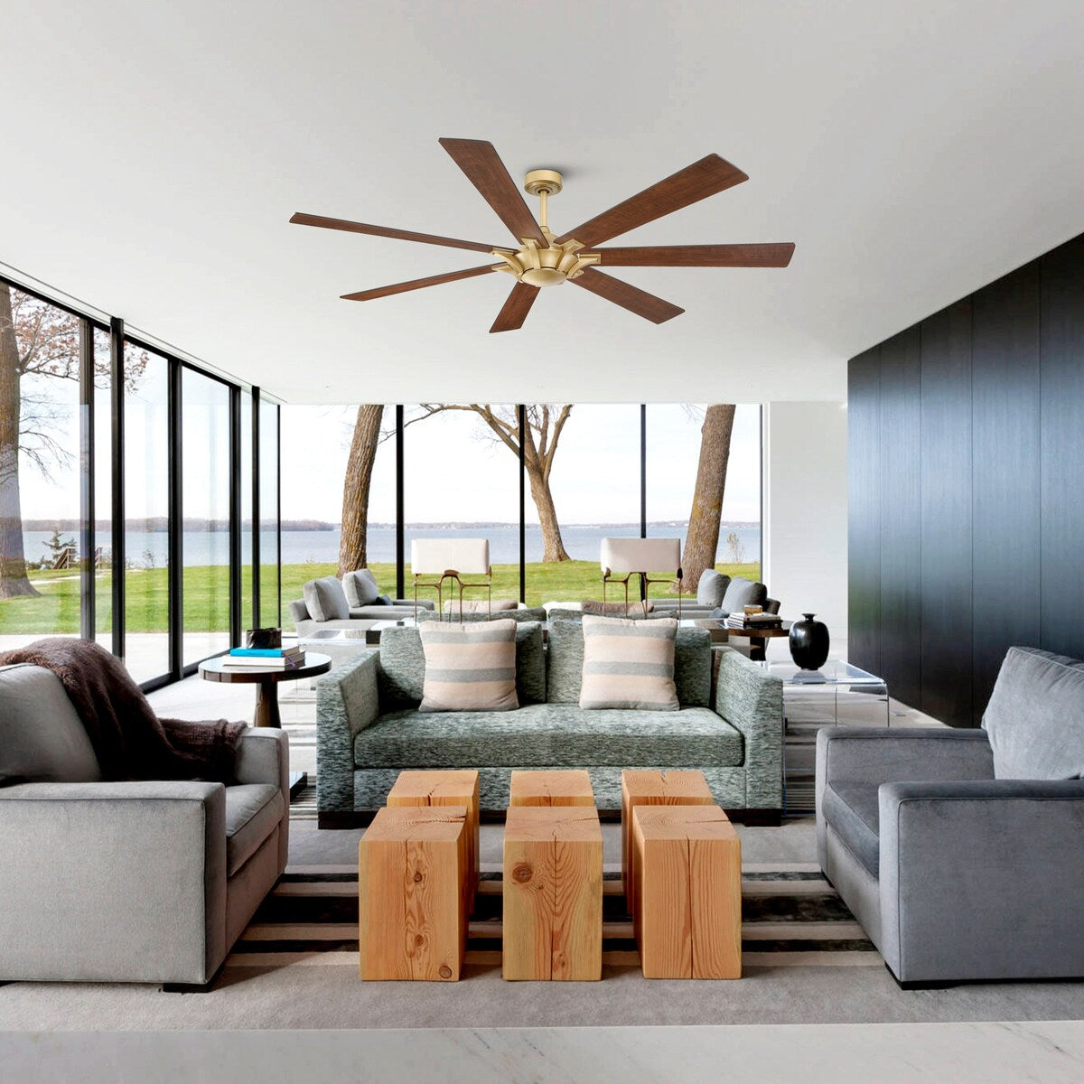 72" Wooden 7-Blade Large Outdoor Industrial DC Ceiling Fan with Remote
