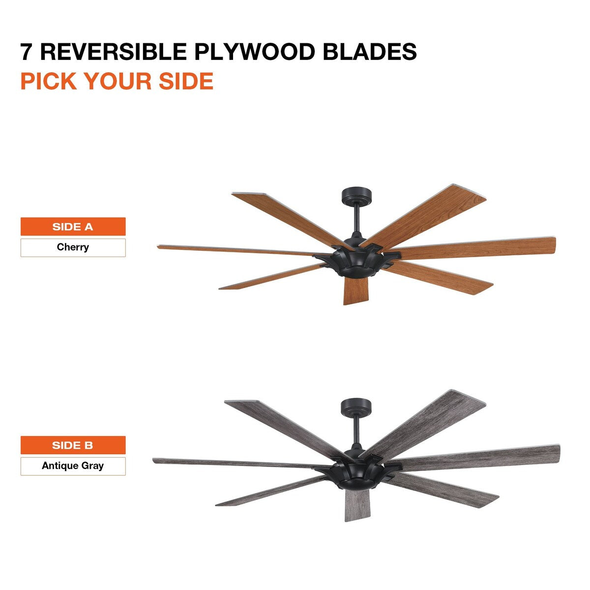 72" Wooden 7-Blade Large Outdoor Industrial DC Ceiling Fan with Remote