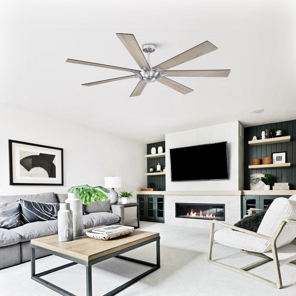 72" Wooden 7-Blade Large Outdoor Industrial DC Ceiling Fan with Remote