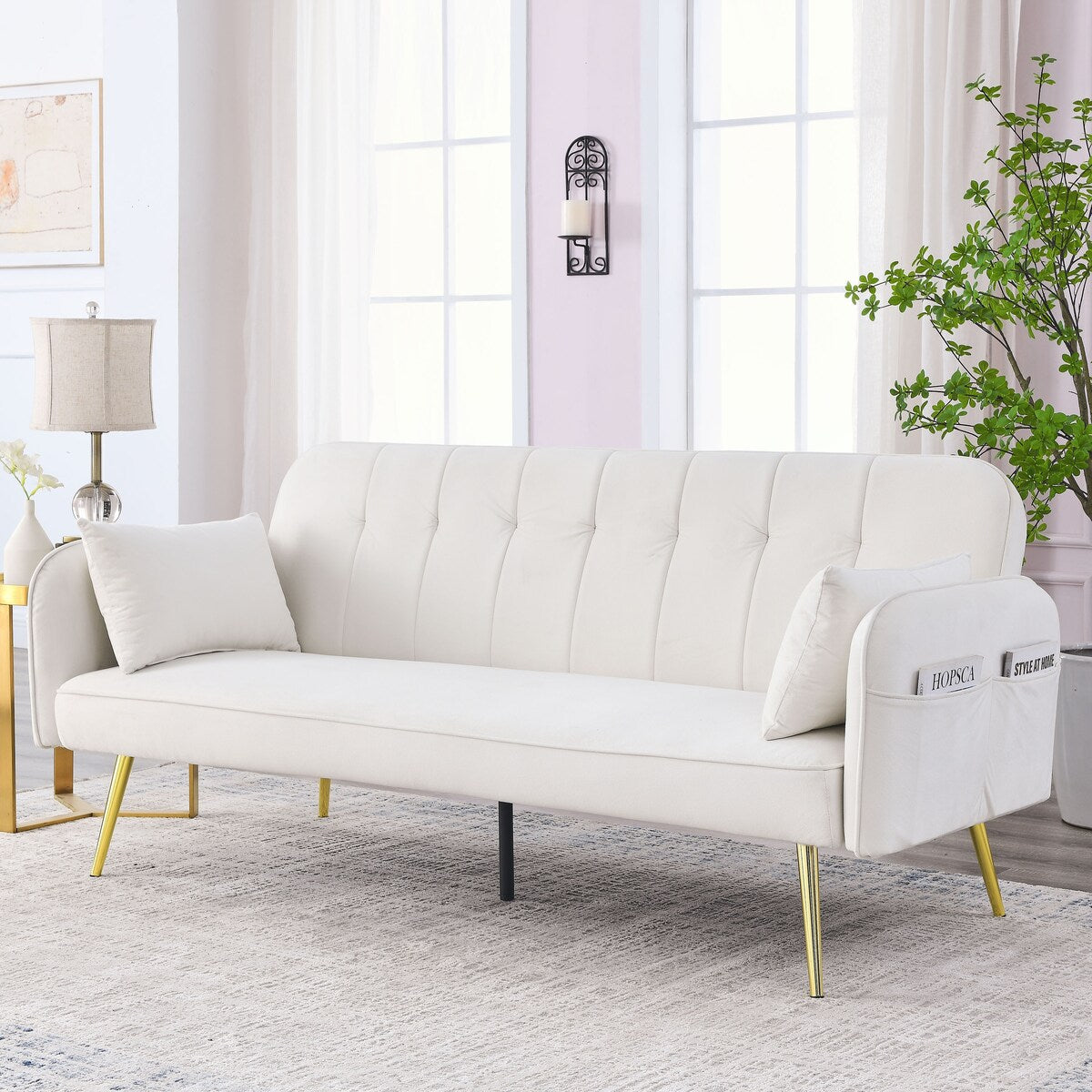 72.5" Convertible Sofa Bed, Velvet Folding Lounge Recliner