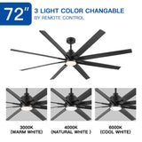 72" Integrated LED Light Ceiling Fan with Black ABS Blade