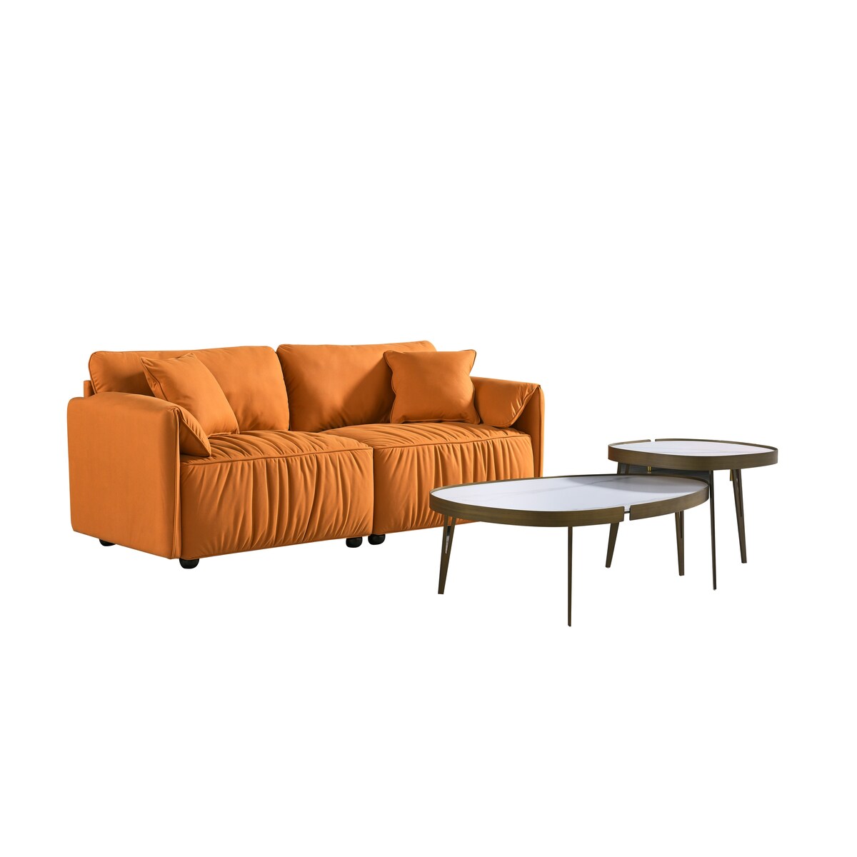 72" Loveseat Sofa Couch, Nano-fabric Lines Upholstered Deep Seat Loveseat Modern Living Room Folded Arms Sofa with 2 Pillows