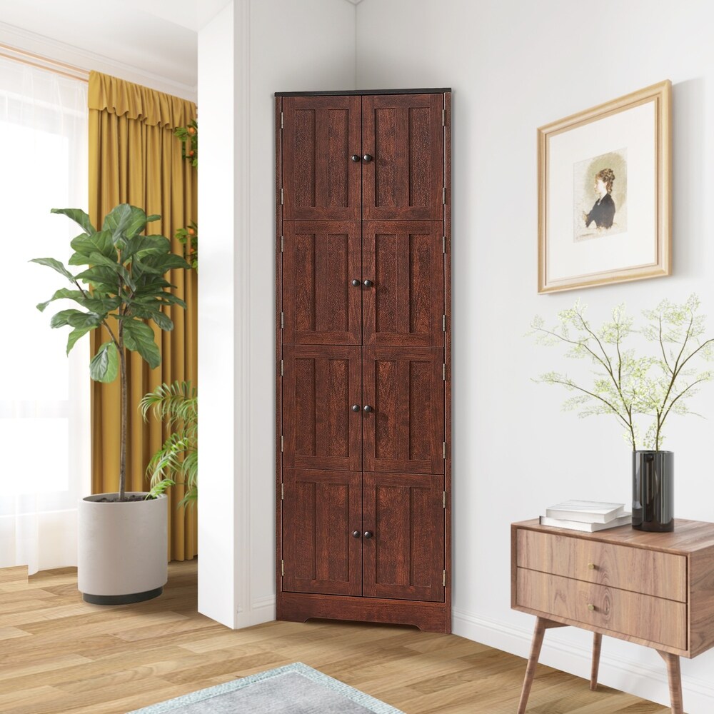 72" Tall Corner Cabinet, Wall Storage Cabinet with 8 Doors and 4 Shelves, for Bathroom - 25"(L) x 12"(W) x 72"(H)