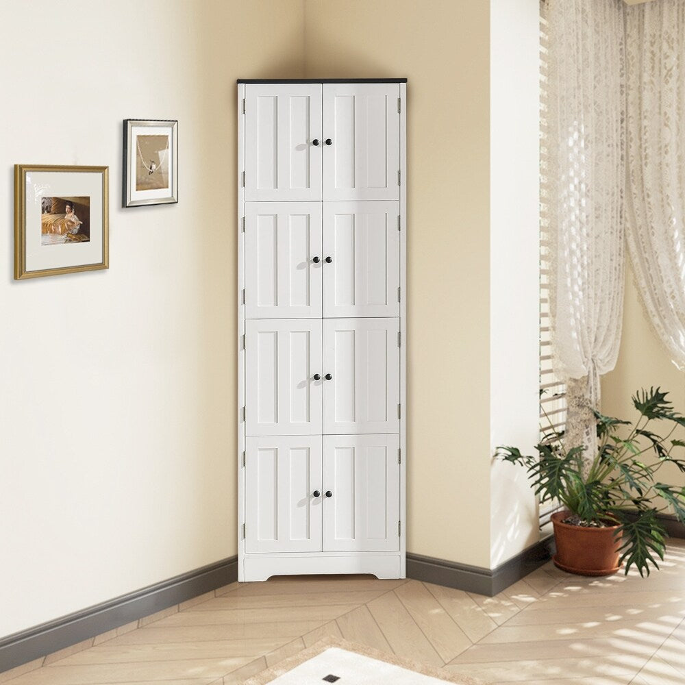 72" Tall Corner Cabinet, Wall Storage Cabinet with 8 Doors and 4 Shelves, for Bathroom - 25"(L) x 12"(W) x 72"(H)