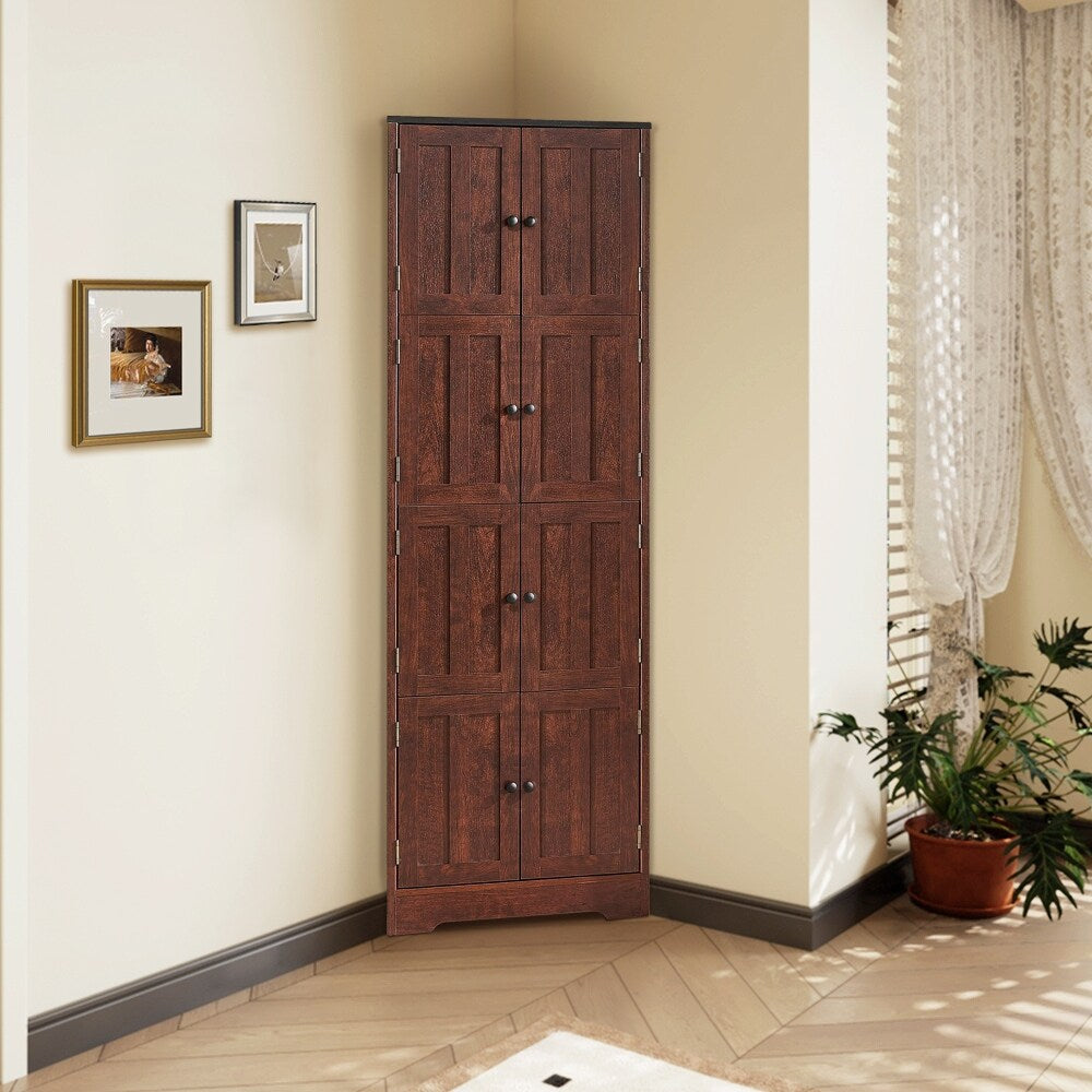 72" Tall Corner Cabinet, Wall Storage Cabinet with 8 Doors and 4 Shelves, for Bathroom - 25"(L) x 12"(W) x 72"(H)