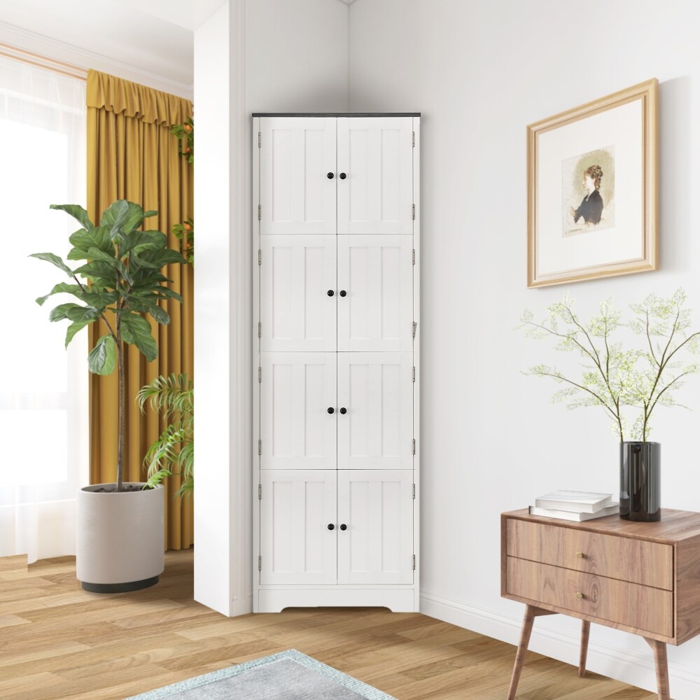 72" Tall Corner Cabinet, Wall Storage Cabinet with 8 Doors and 4 Shelves, for Bathroom - 25"(L) x 12"(W) x 72"(H)