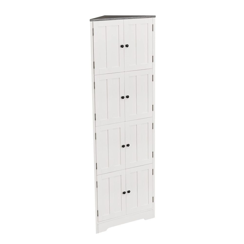 72" Tall Corner Cabinet, Wall Storage Cabinet with 8 Doors and 4 Shelves, for Bathroom - 25"(L) x 12"(W) x 72"(H)