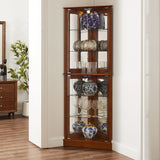 72''H Curio 6-Tier Corner Storage Wall Cabinet with 4 Glass Door, 26''L*13''W*72''H, 65.63LBS