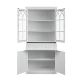 72''H Tall Storage Cabinet Freestanding Cupboard Kitchen Pantry 4 Glass Door Cabinet with Adjustable Shelves&1 Big Drawer