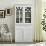 72''H Tall Storage Cabinet Freestanding Cupboard Kitchen Pantry 4 Glass Door Cabinet with Adjustable Shelves&1 Big Drawer