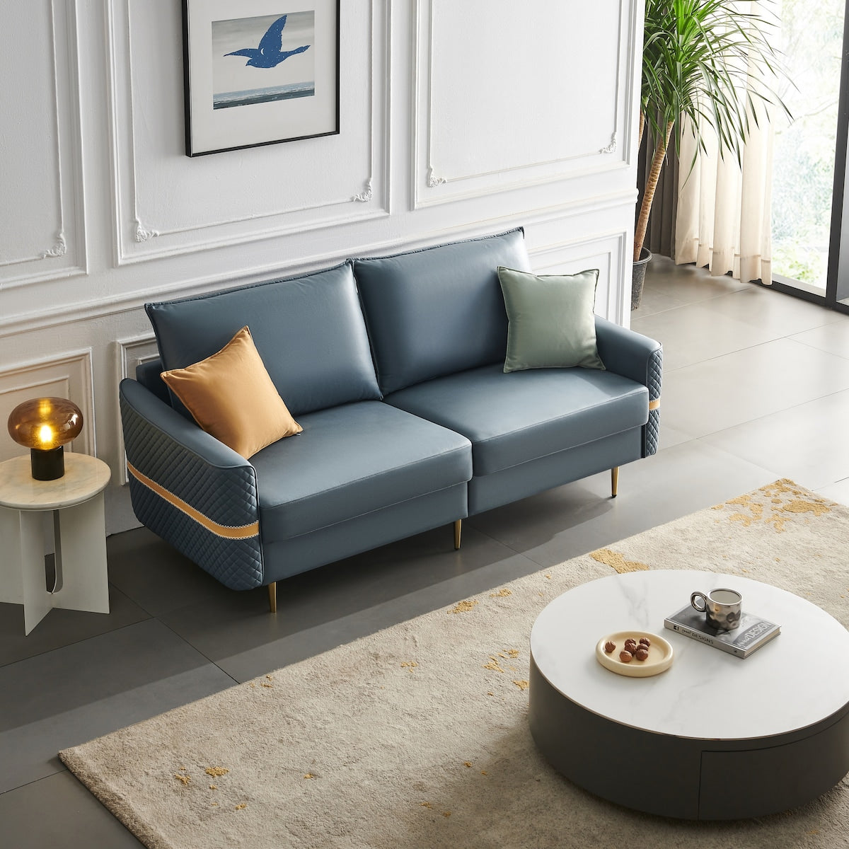 73.22" Elegant Loveseat Sofa Couch, Mid Century Modern Loveseats Furniture With 2 Pillows