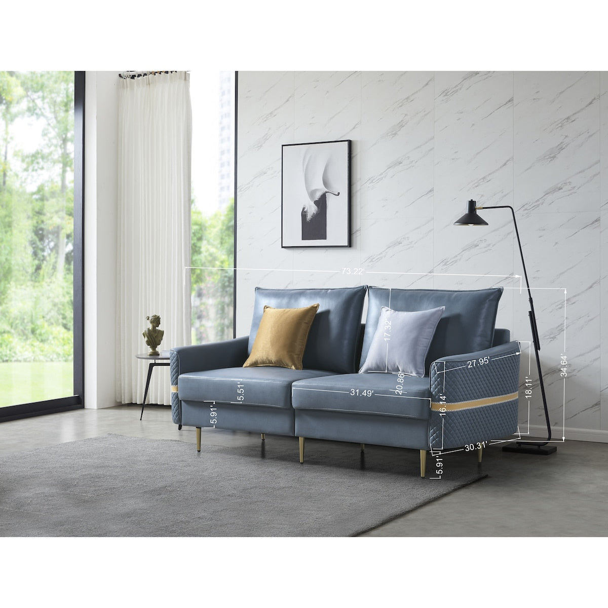 73.22" Elegant Loveseat Sofa Couch, Mid Century Modern Loveseats Furniture With 2 Pillows