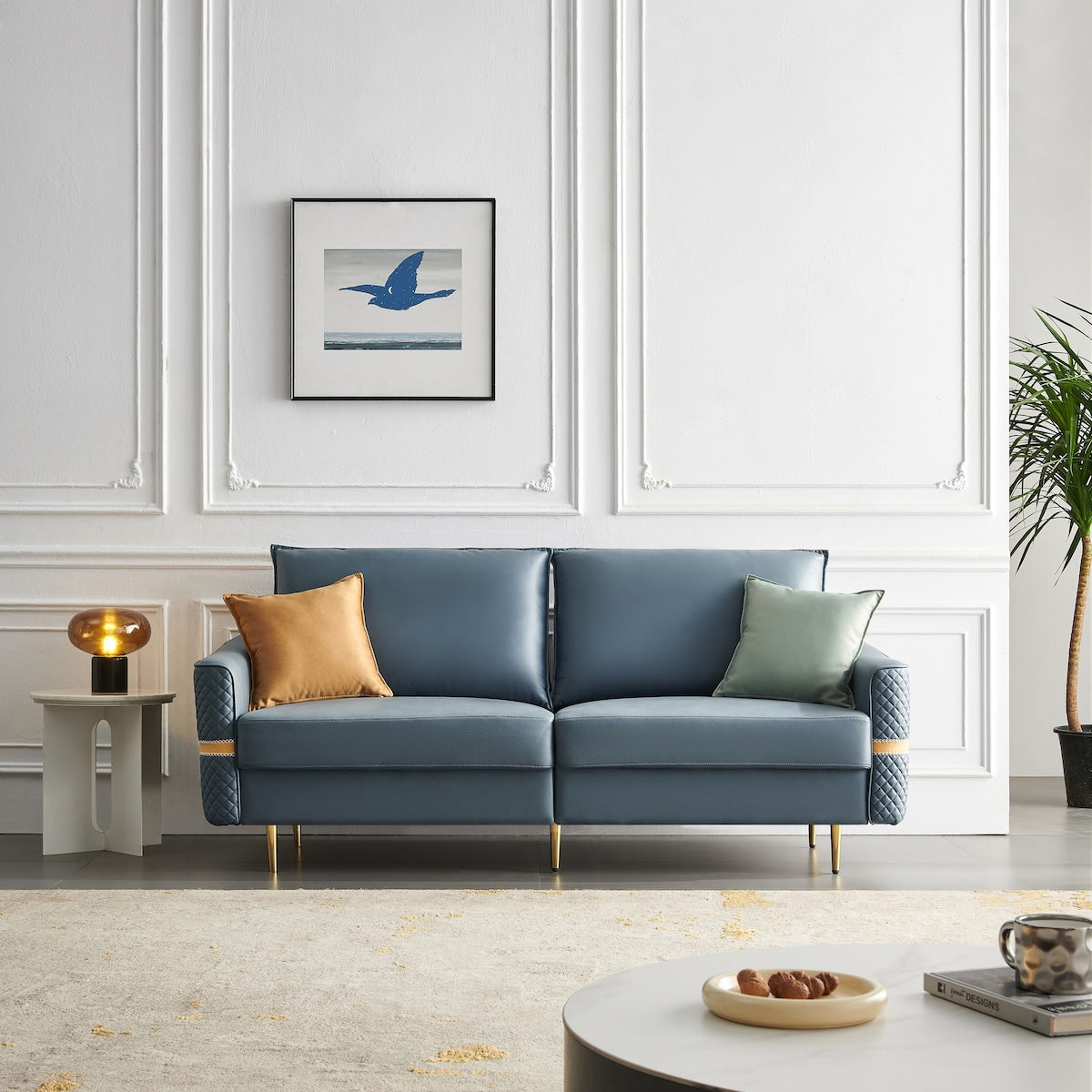 73.22" Elegant Loveseat Sofa Couch, Mid Century Modern Loveseats Furniture With 2 Pillows