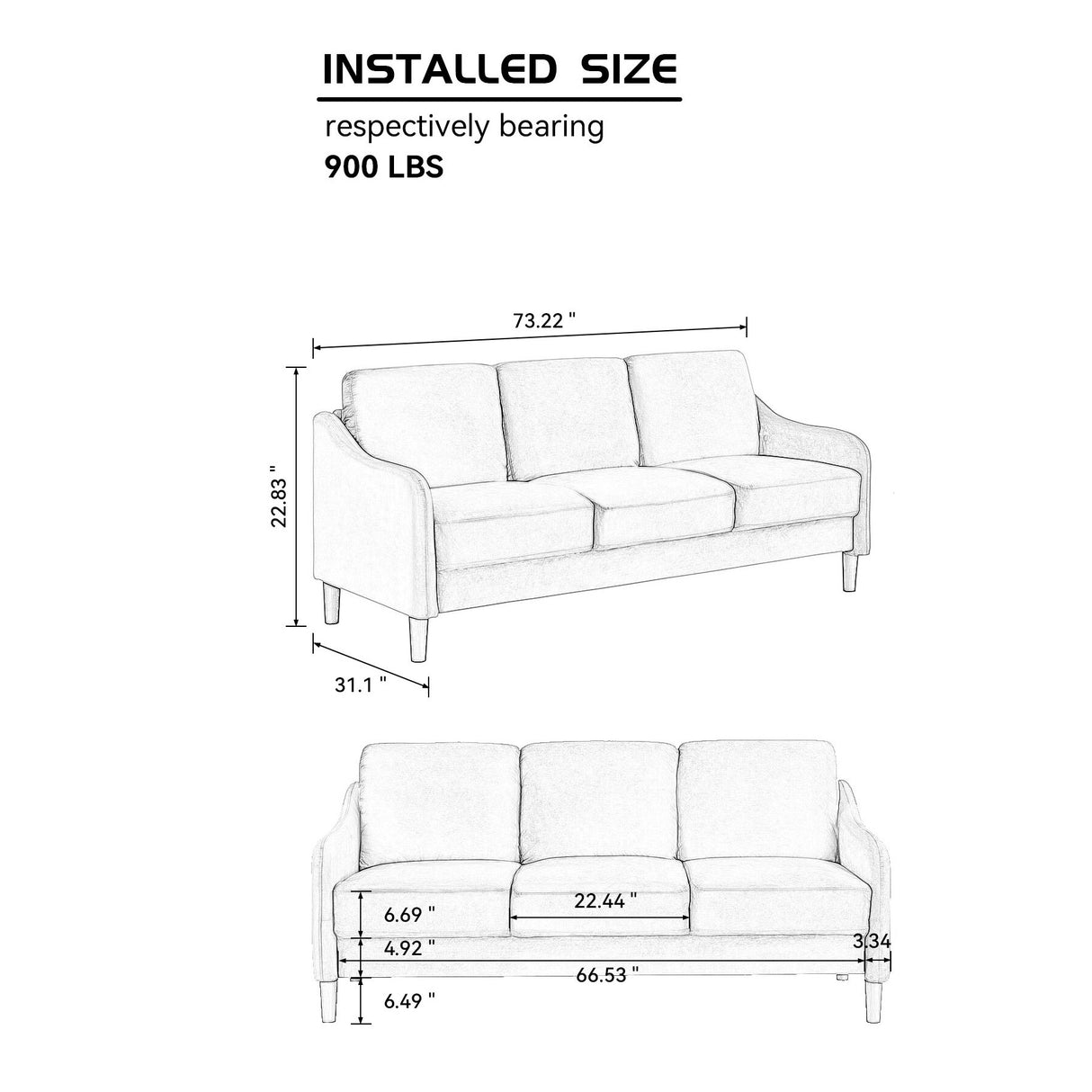 73.22inch Velvet 3 Seater Sofa