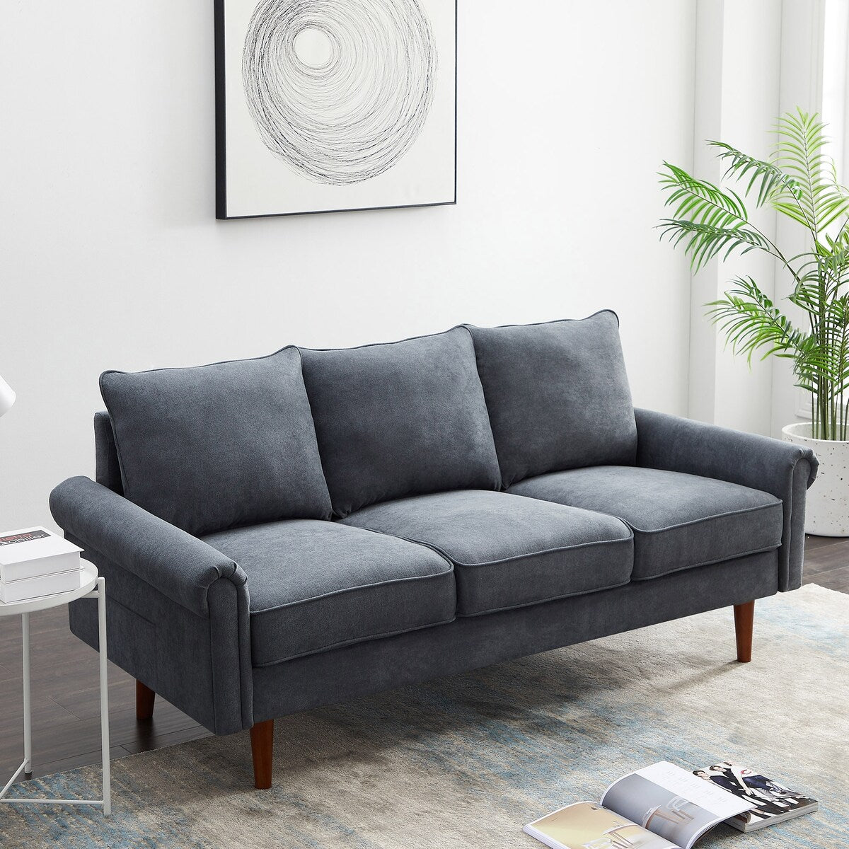 74.1" Velvet 3 Seat Sofa with Comefortable Cushion and Solid Wood Legs