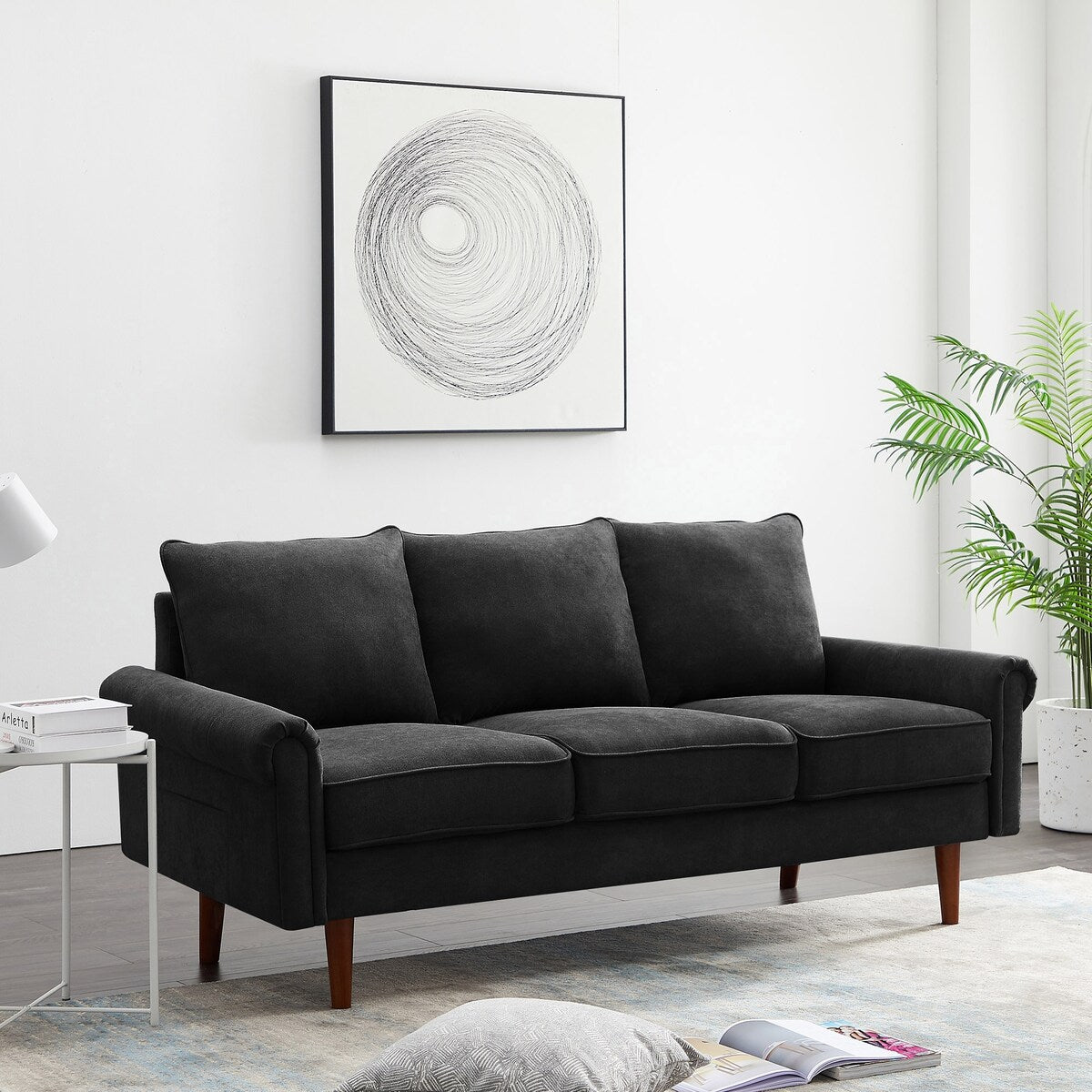 74.1" Velvet 3 Seat Sofa with Comefortable Cushion and Solid Wood Legs
