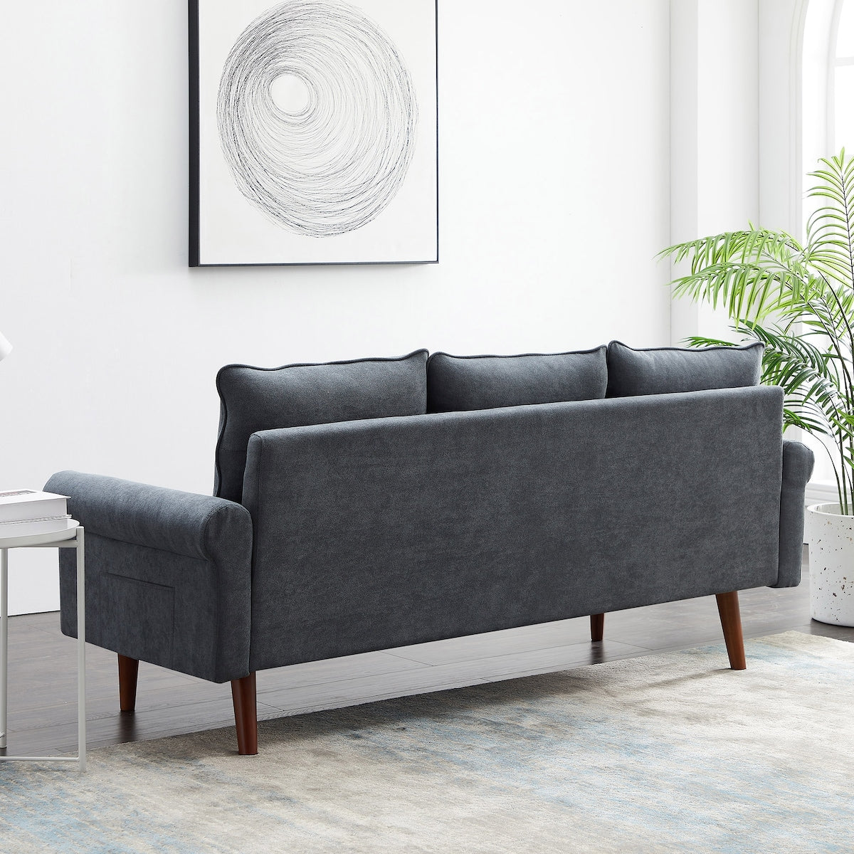 74.1" Velvet 3 Seat Sofa with Comefortable Cushion and Solid Wood Legs