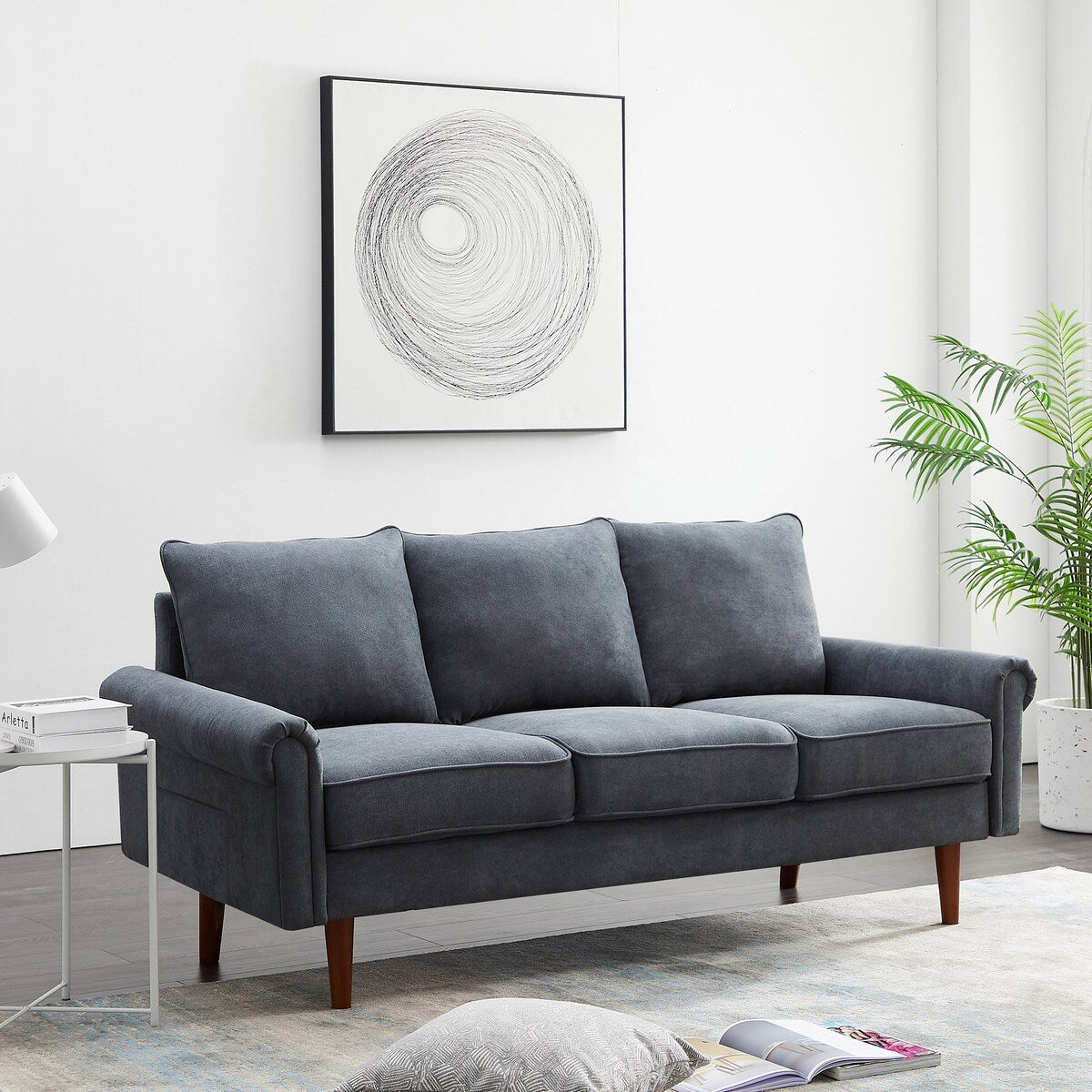 74.1" Velvet 3 Seat Sofa with Comefortable Cushion and Solid Wood Legs