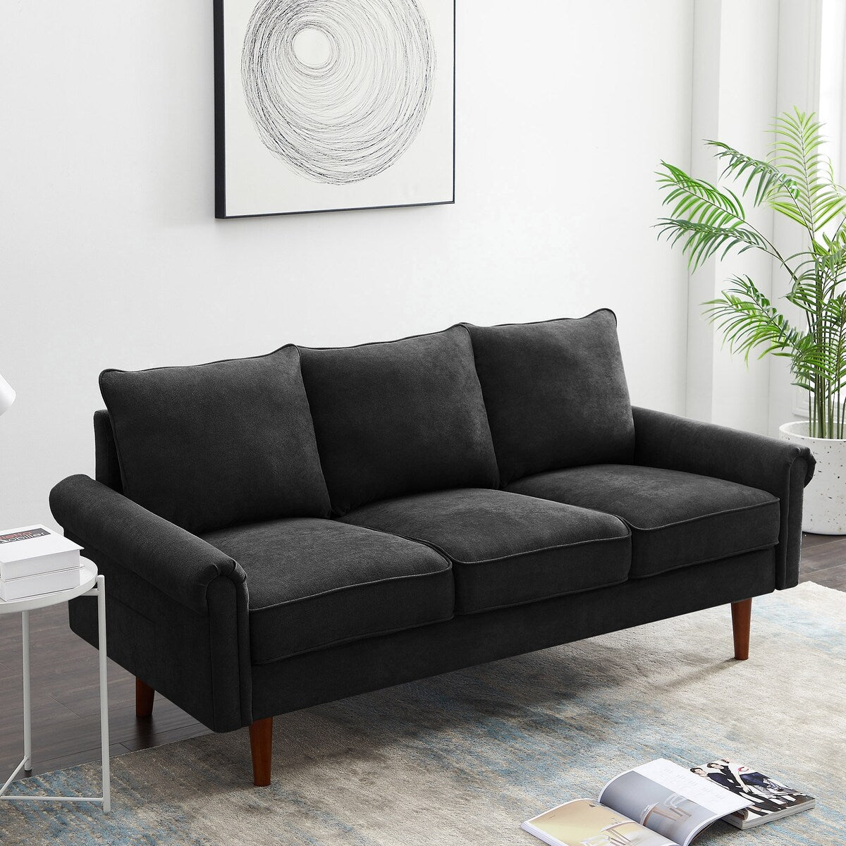 74.1" Velvet 3 Seat Sofa with Comefortable Cushion and Solid Wood Legs