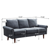 74.1" Velvet 3 Seat Sofa with Comefortable Cushion and Solid Wood Legs