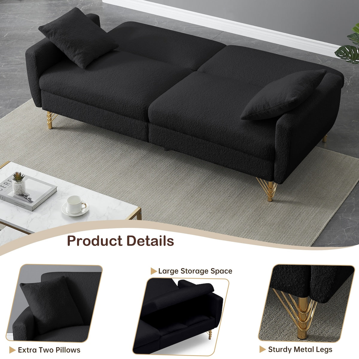 74.41'' Sofa Bed With Separate Adjustment Backrest And Storage Function