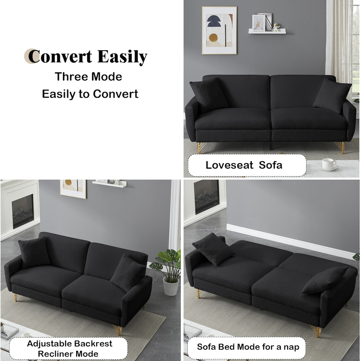 74.41'' Sofa Bed With Separate Adjustment Backrest And Storage Function