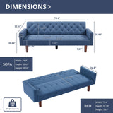 74" Velvet Futon Sofa Bed, Adjustable Backrest Convertible Loveseat Sleeper Couch with Tapered Wood Legs for Small Space