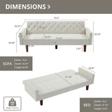 74" Velvet Futon Sofa Bed, Adjustable Backrest Convertible Loveseat Sleeper Couch with Tapered Wood Legs for Small Space