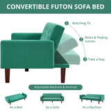 74" Velvet Futon Sofa Bed, Adjustable Backrest Convertible Loveseat Sleeper Couch with Tapered Wood Legs for Small Space
