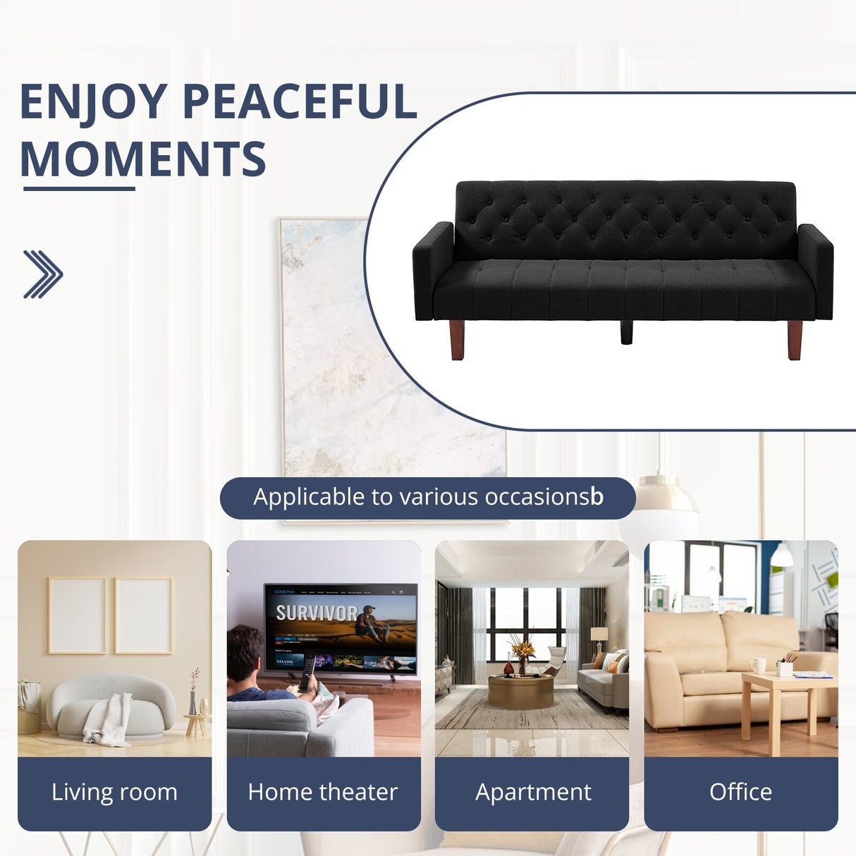 74" Velvet Futon Sofa Bed, Adjustable Backrest Convertible Loveseat Sleeper Couch with Tapered Wood Legs for Small Space