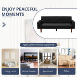 74" Velvet Futon Sofa Bed, Adjustable Backrest Convertible Loveseat Sleeper Couch with Tapered Wood Legs for Small Space