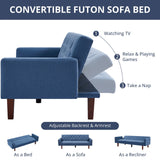 74" Velvet Futon Sofa Bed, Adjustable Backrest Convertible Loveseat Sleeper Couch with Tapered Wood Legs for Small Space