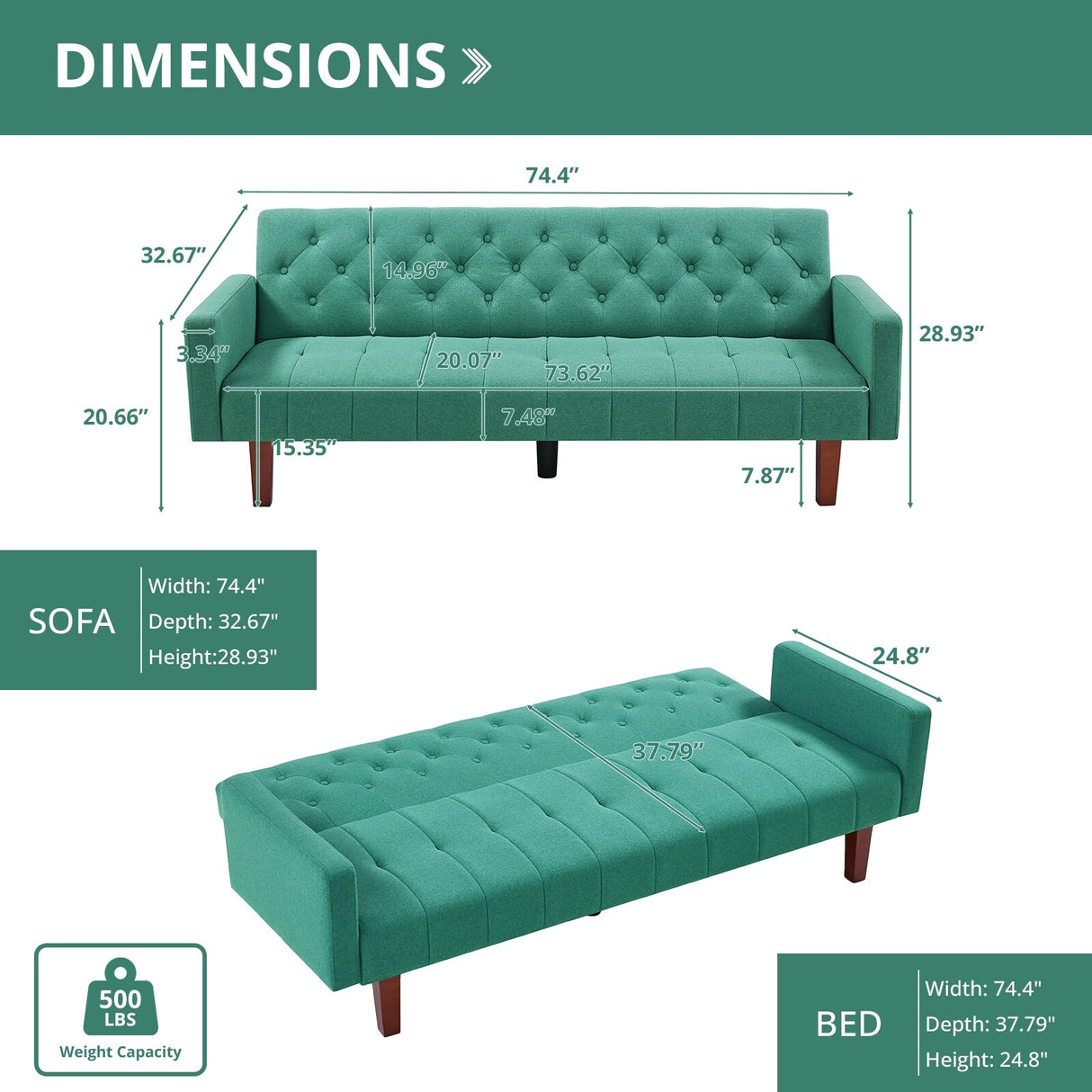74" Velvet Futon Sofa Bed, Adjustable Backrest Convertible Loveseat Sleeper Couch with Tapered Wood Legs for Small Space