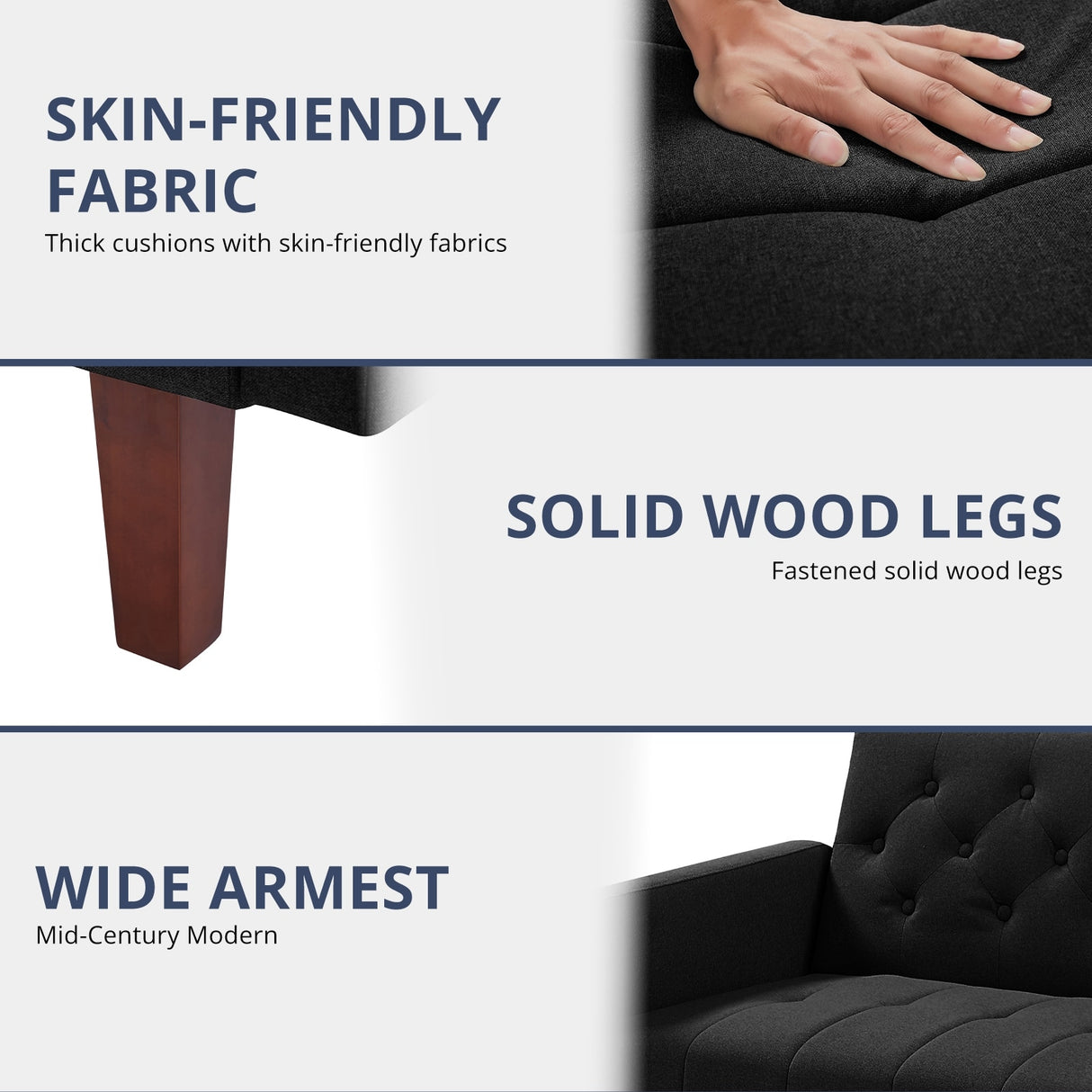 74" Velvet Futon Sofa Bed, Adjustable Backrest Convertible Loveseat Sleeper Couch with Tapered Wood Legs for Small Space